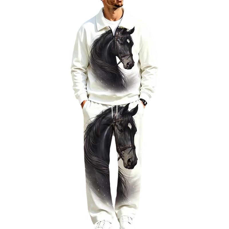 ✨ Easy Everyday Comfort | Men's Printed Half-Zip Sweatshirt & Straight-Leg Pants 2-Piece Set