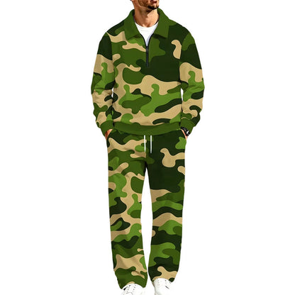 ✨ Easy Everyday Comfort | Men's Printed Half-Zip Sweatshirt & Straight-Leg Pants 2-Piece Set