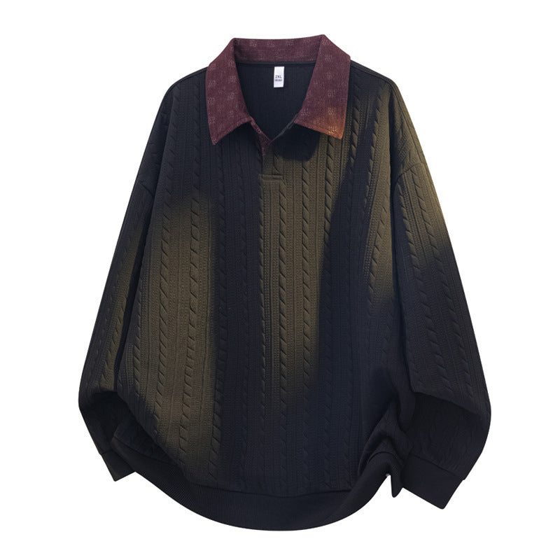 ✨ Timeless Comfort | Men's Textured Layered-Collar Relaxed-Fit Sweatshirt