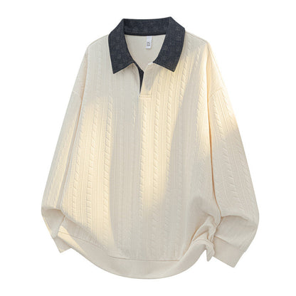 ✨ Timeless Comfort | Men's Textured Layered-Collar Relaxed-Fit Sweatshirt