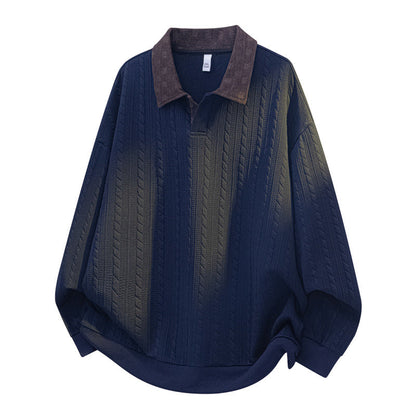 ✨ Timeless Comfort | Men's Textured Layered-Collar Relaxed-Fit Sweatshirt