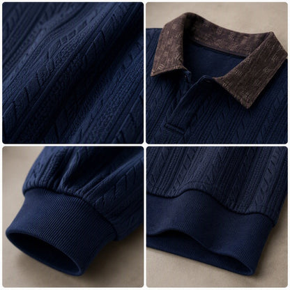 ✨ Timeless Comfort | Men's Textured Layered-Collar Relaxed-Fit Sweatshirt