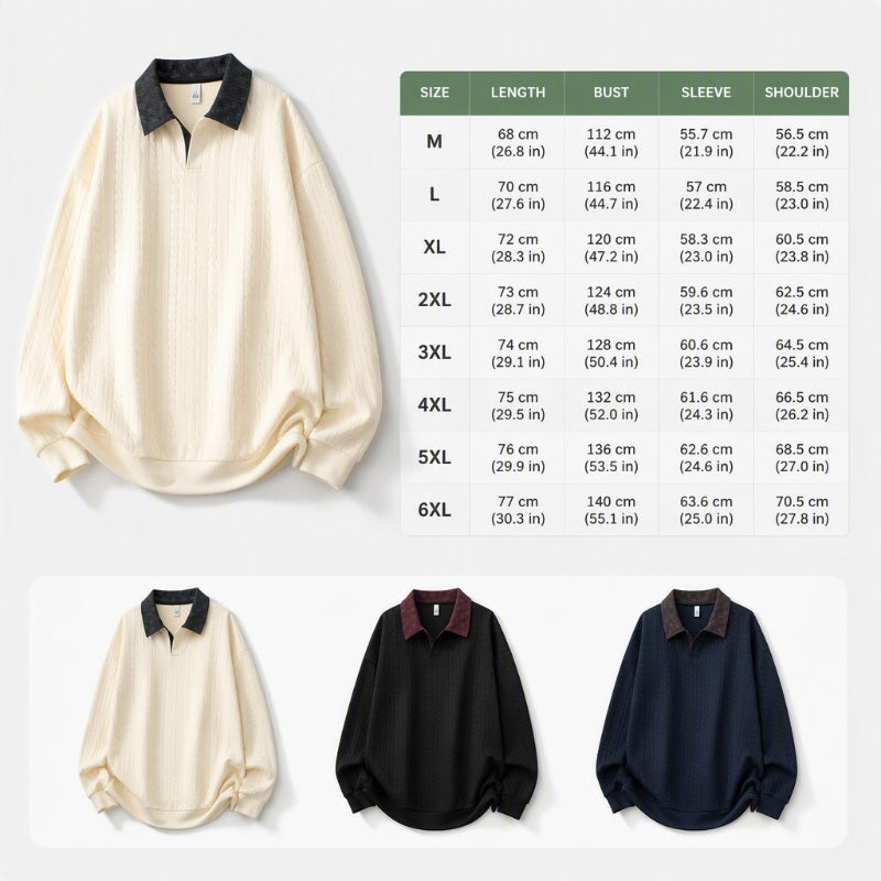 ✨ Timeless Comfort | Men's Textured Layered-Collar Relaxed-Fit Sweatshirt