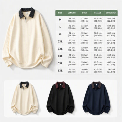 ✨ Timeless Comfort | Men's Textured Layered-Collar Relaxed-Fit Sweatshirt