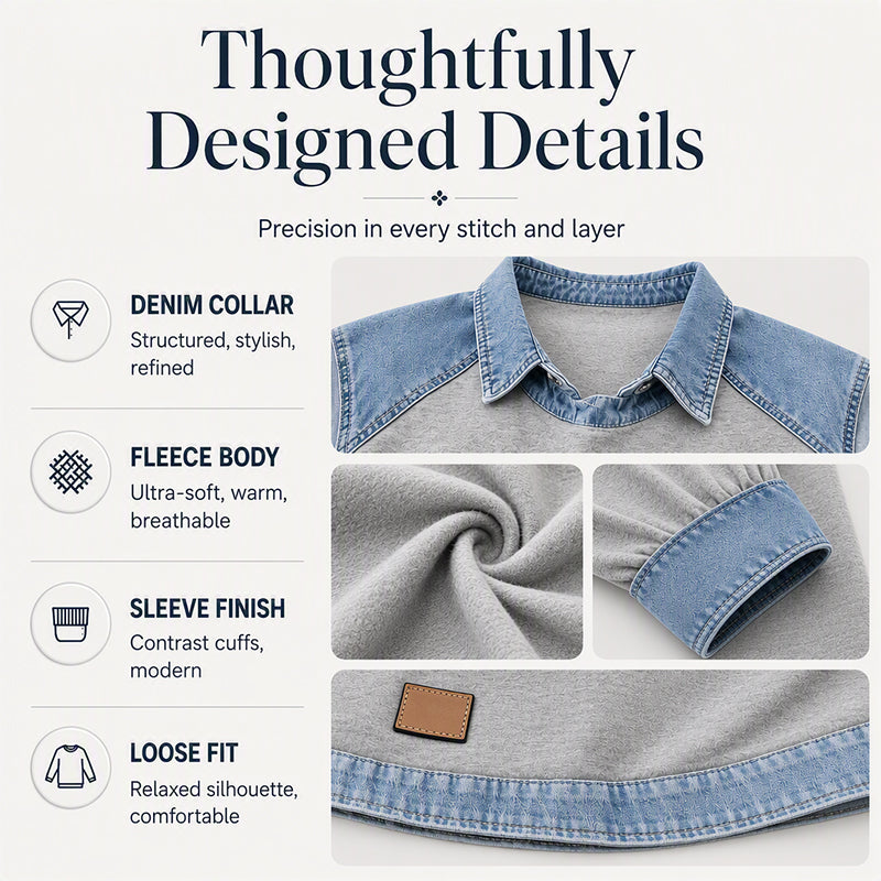 ✨ Easy Everyday Style | Women's Denim Patchwork Long-Sleeve Sweatshirt