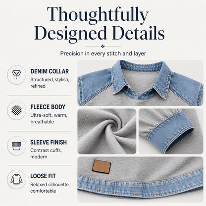✨ Easy Everyday Style | Women's Denim Patchwork Long-Sleeve Sweatshirt