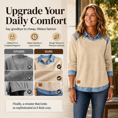 ✨ Easy Everyday Style | Women's Denim Patchwork Long-Sleeve Sweatshirt