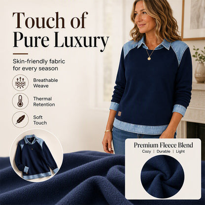 ✨ Easy Everyday Style | Women's Denim Patchwork Long-Sleeve Sweatshirt