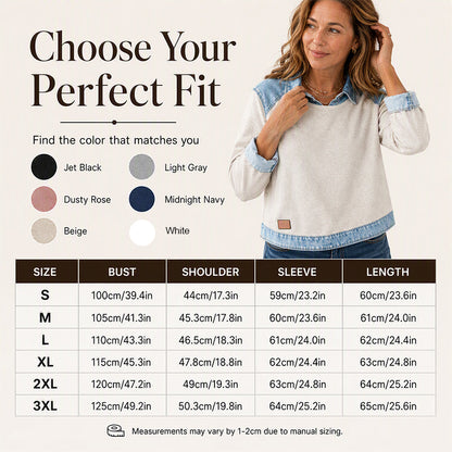 ✨ Easy Everyday Style | Women's Denim Patchwork Long-Sleeve Sweatshirt