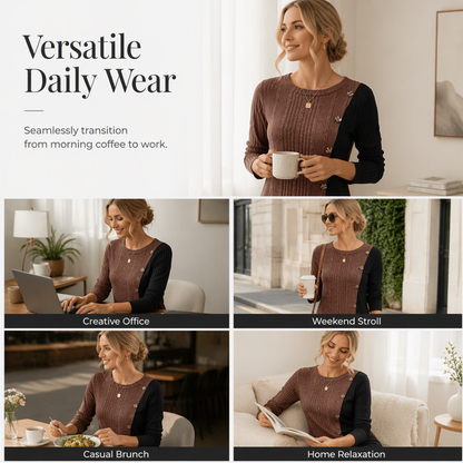 ✨ Easy Everyday Comfort | Women's Color-Block Ribbed Relaxed-Fit Top