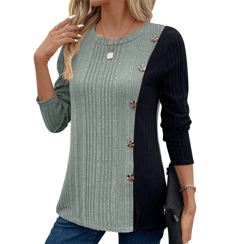 ✨ Easy Everyday Comfort | Women's Color-Block Ribbed Relaxed-Fit Top