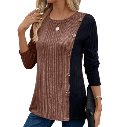 ✨ Easy Everyday Comfort | Women's Color-Block Ribbed Relaxed-Fit Top
