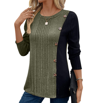 ✨ Easy Everyday Comfort | Women's Color-Block Ribbed Relaxed-Fit Top