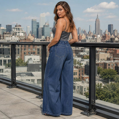 ✨ Flattering Everyday Style | Women's High-Waisted Front-Seam Wide-Leg Jeans with Deep Pockets