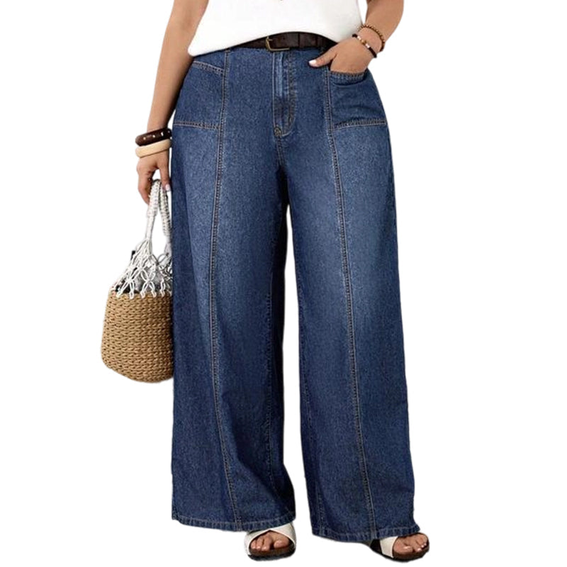 ✨ Flattering Everyday Style | Women's High-Waisted Front-Seam Wide-Leg Jeans with Deep Pockets