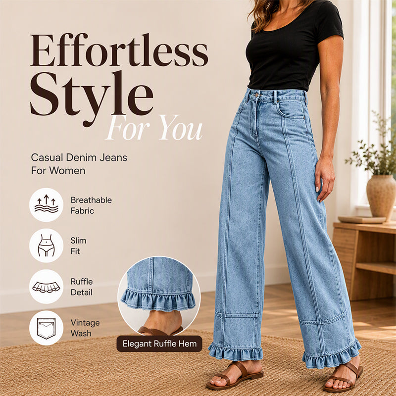 ✨ Standout Denim Style | Women's Ruffle-Hem Relaxed-Fit Jeans
