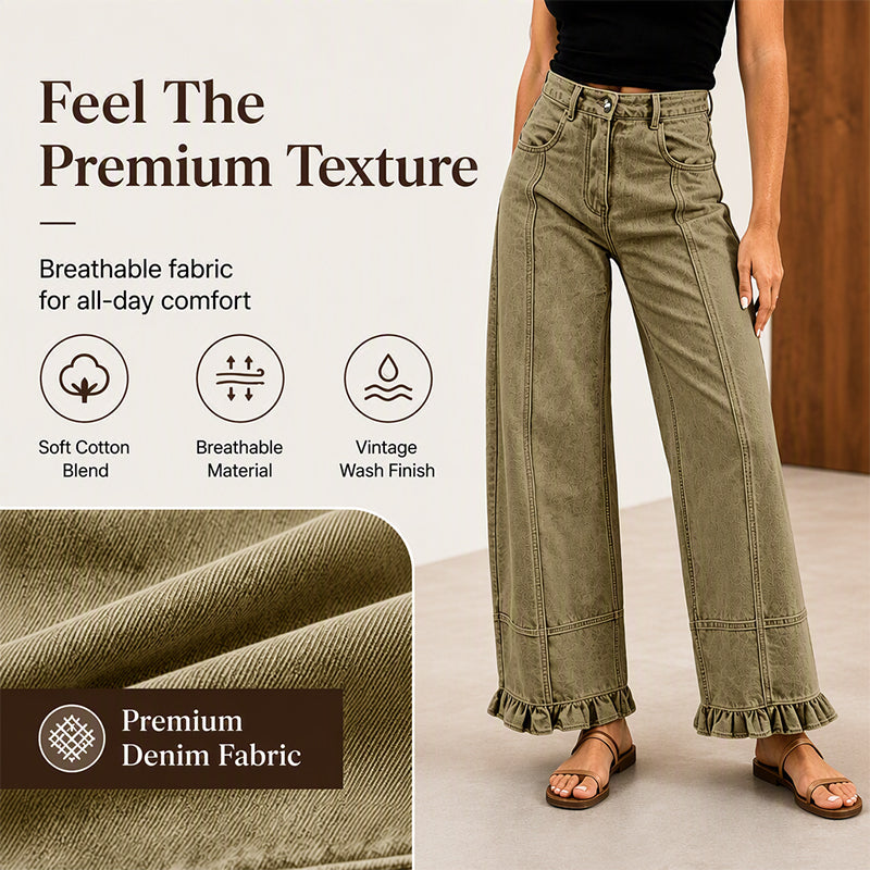 ✨ Standout Denim Style | Women's Ruffle-Hem Relaxed-Fit Jeans