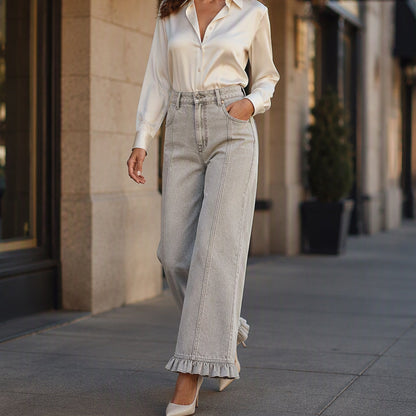 ✨ Standout Denim Style | Women's Ruffle-Hem Relaxed-Fit Jeans