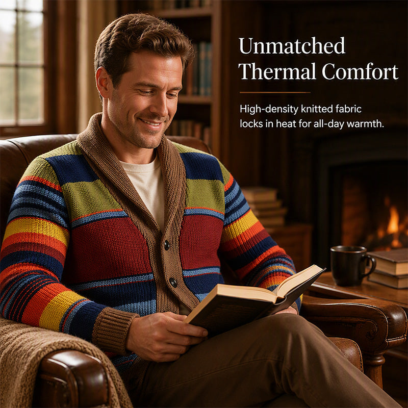 ❄️ Cold-Weather Comfort | Men's Striped Shawl-Collar Knit Cardigan
