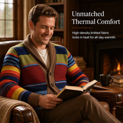 ❄️ Cold-Weather Comfort | Men's Striped Shawl-Collar Knit Cardigan