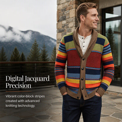 ❄️ Cold-Weather Comfort | Men's Striped Shawl-Collar Knit Cardigan