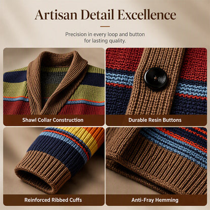❄️ Cold-Weather Comfort | Men's Striped Shawl-Collar Knit Cardigan