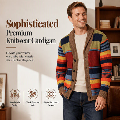 ❄️ Cold-Weather Comfort | Men's Striped Shawl-Collar Knit Cardigan