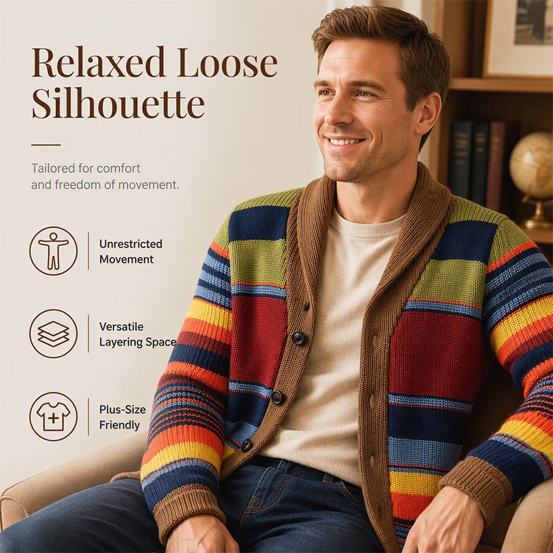 ❄️ Cold-Weather Comfort | Men's Striped Shawl-Collar Knit Cardigan
