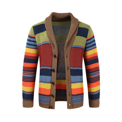 ❄️ Cold-Weather Comfort | Men's Striped Shawl-Collar Knit Cardigan