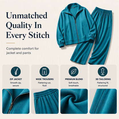✨ Effortless Comfort | Women's Zip-Up Cardigan & Wide-Leg Pants 2-Piece Set