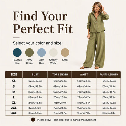 ✨ Effortless Comfort | Women's Zip-Up Cardigan & Wide-Leg Pants 2-Piece Set