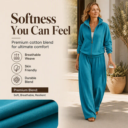 ✨ Effortless Comfort | Women's Zip-Up Cardigan & Wide-Leg Pants 2-Piece Set