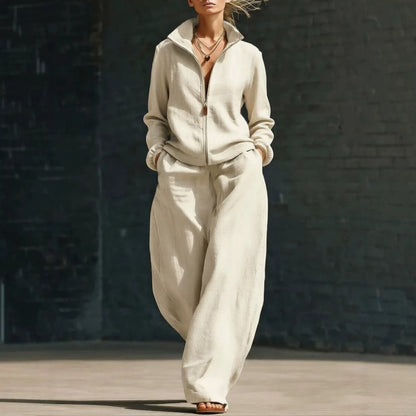 ✨ Effortless Comfort | Women's Zip-Up Cardigan & Wide-Leg Pants 2-Piece Set