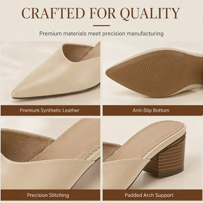 ✨ Polished Comfort | Women's Pointed-Toe Chunky-Heel Slip-On Mules