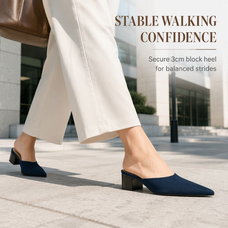 ✨ Polished Comfort | Women's Pointed-Toe Chunky-Heel Slip-On Mules