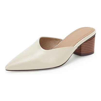 ✨ Polished Comfort | Women's Pointed-Toe Chunky-Heel Slip-On Mules
