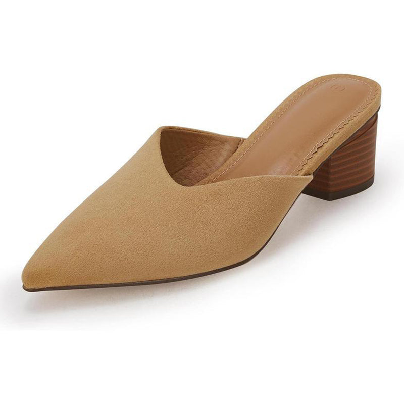 ✨ Polished Comfort | Women's Pointed-Toe Chunky-Heel Slip-On Mules