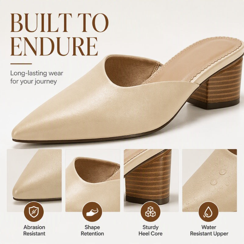 ✨ Polished Comfort | Women's Pointed-Toe Chunky-Heel Slip-On Mules