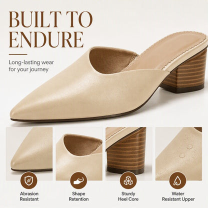 ✨ Polished Comfort | Women's Pointed-Toe Chunky-Heel Slip-On Mules