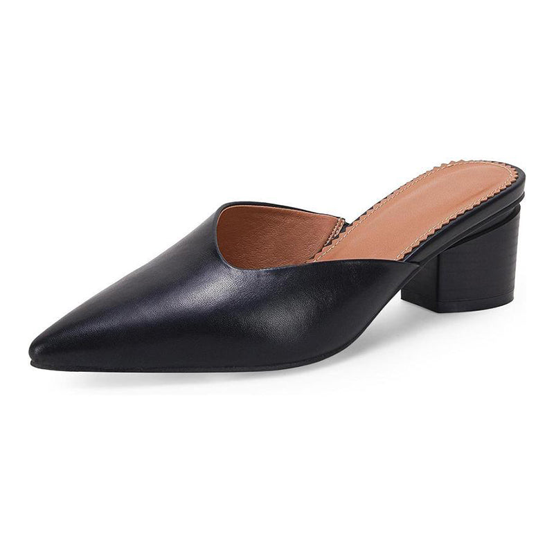 ✨ Polished Comfort | Women's Pointed-Toe Chunky-Heel Slip-On Mules