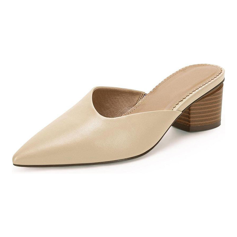 ✨ Polished Comfort | Women's Pointed-Toe Chunky-Heel Slip-On Mules