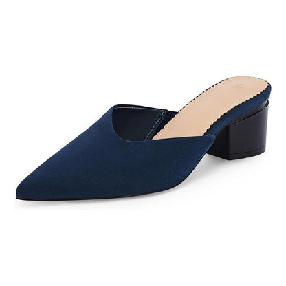 ✨ Polished Comfort | Women's Pointed-Toe Chunky-Heel Slip-On Mules