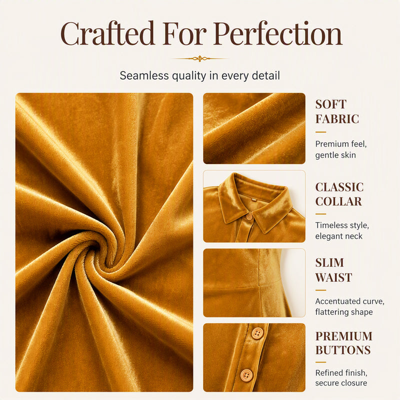 ✨ Timeless Elegance | Women's Button-Front Velvet A-Line Dress