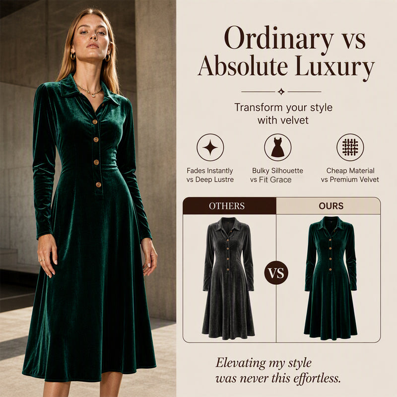 ✨ Timeless Elegance | Women's Button-Front Velvet A-Line Dress