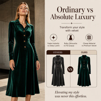 ✨ Timeless Elegance | Women's Button-Front Velvet A-Line Dress