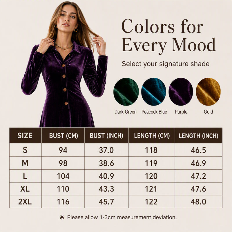 ✨ Timeless Elegance | Women's Button-Front Velvet A-Line Dress