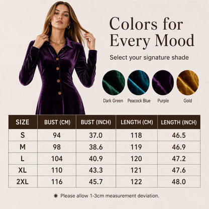 ✨ Timeless Elegance | Women's Button-Front Velvet A-Line Dress