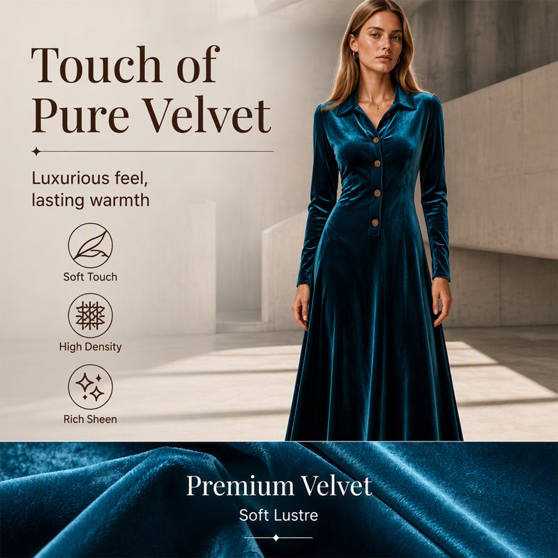 ✨ Timeless Elegance | Women's Button-Front Velvet A-Line Dress