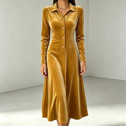✨ Timeless Elegance | Women's Button-Front Velvet A-Line Dress
