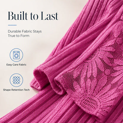 ✨ Flattering Comfort | Women's Lace V-Neck Ribbed Relaxed-Fit Top